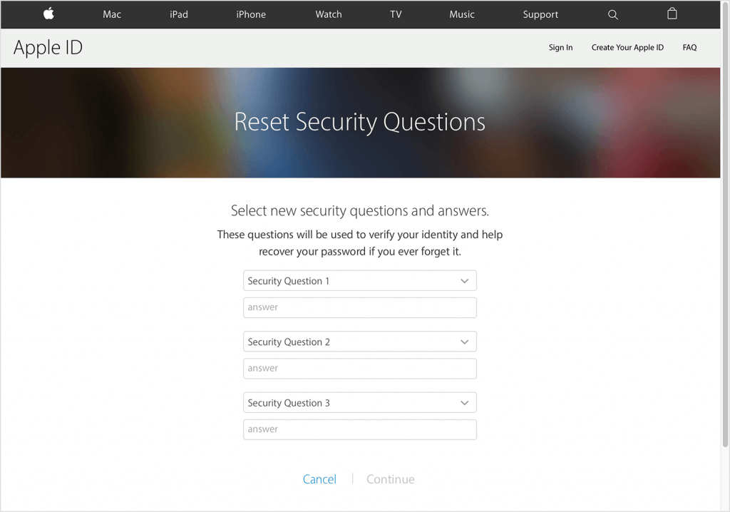 تغییر سوال امنیتی اپل آیدی