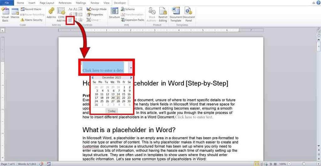 نحوه اضافه کردن placeholder در Word 8